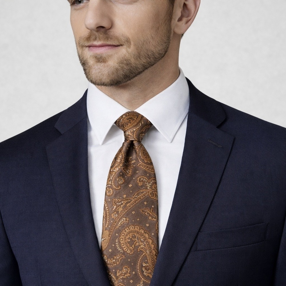 Steve Harvey Collection Mens Silk Tie Bronze Gold Paisley Hand‎ Made Necktie